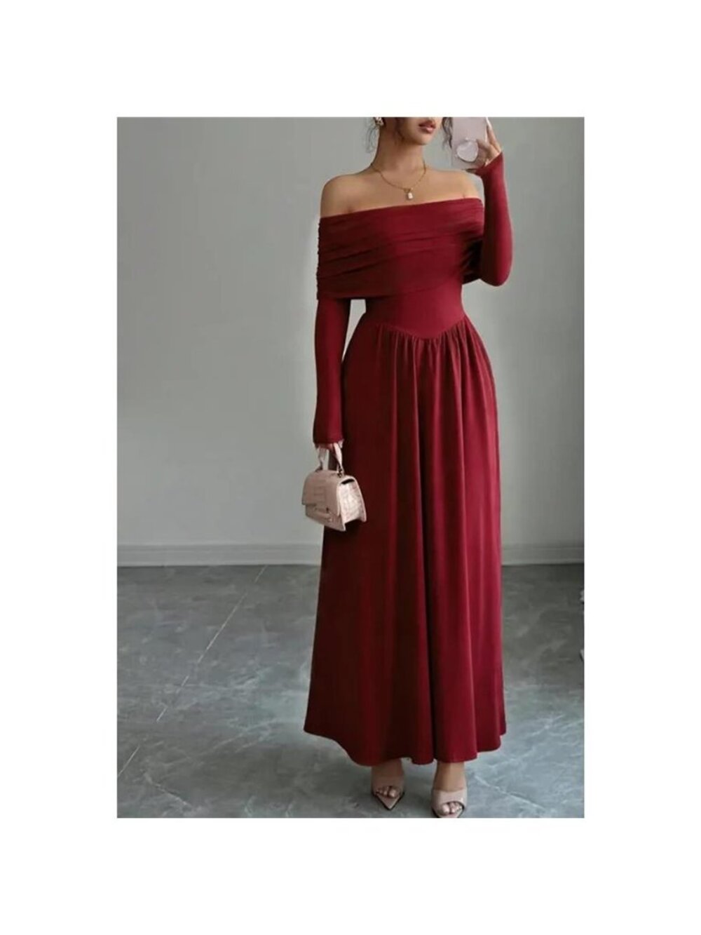 Off-Shoulder Ruched Bodycon Maxi Dress - Picture 7 of 8